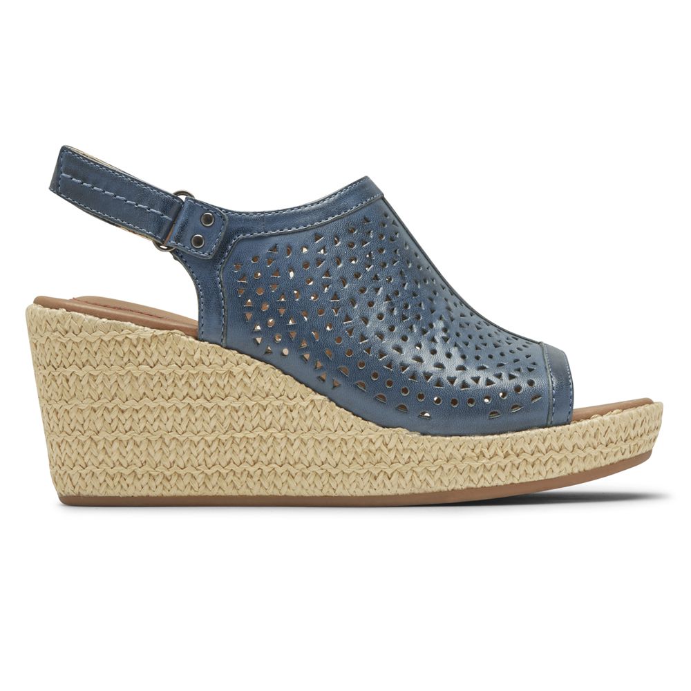 Sandale Cu Pene Rockport Dama Cobb Hill Erika Perforated Albastri - Romania 3785-SYJBN